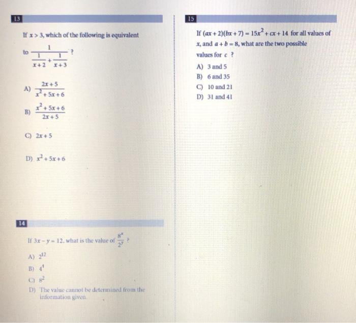 Solved 13 If x > 3, which of the following is equivalent to | Chegg.com