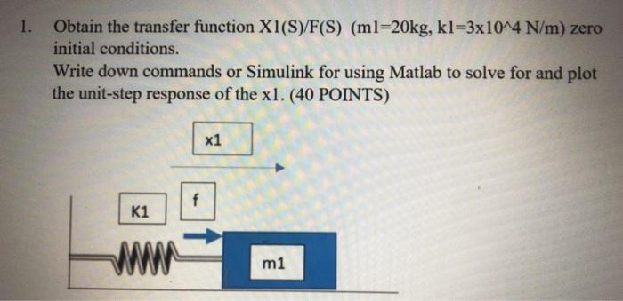 Solved 1. Obtain the transfer function XI(S)/F(S) (ml=20kg, | Chegg.com