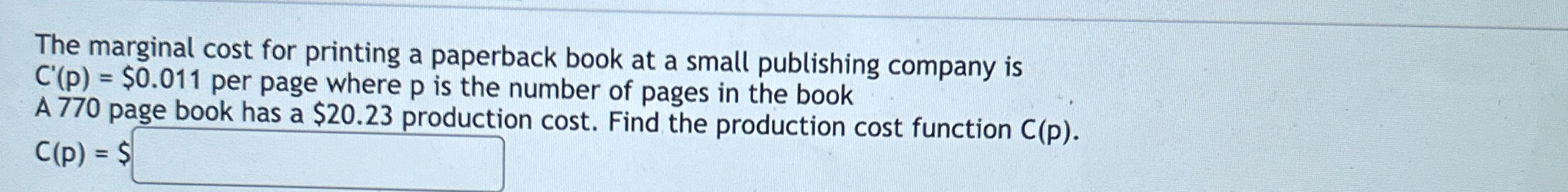 Solved The marginal cost for printing a paperback book at a | Chegg.com