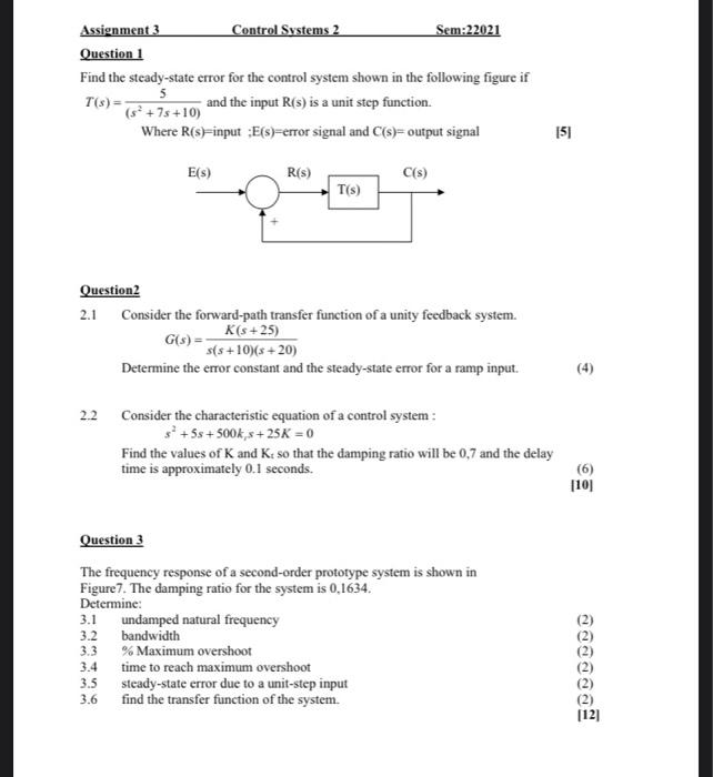 Solved Assignment 3 Control Systems 2 Sem:22021 Question 1 | Chegg.com