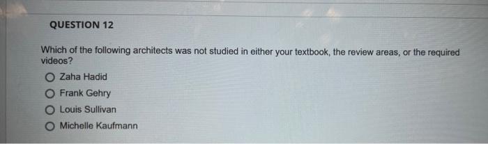 Solved QUESTION 12 Which of the following architects was not | Chegg.com