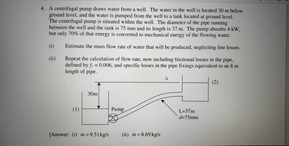 4 A Centrifugal Pump Draws Water From A Well The Chegg 