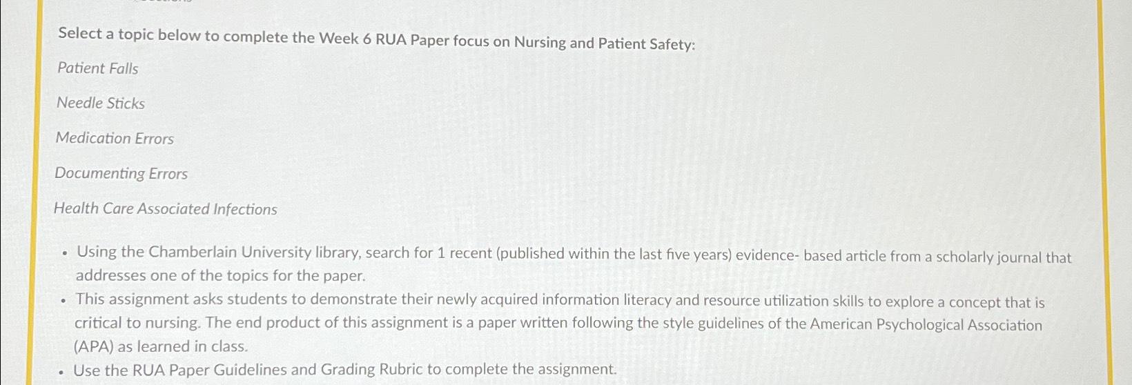 Solved Select a topic below to complete the Week 6 ﻿RUA | Chegg.com