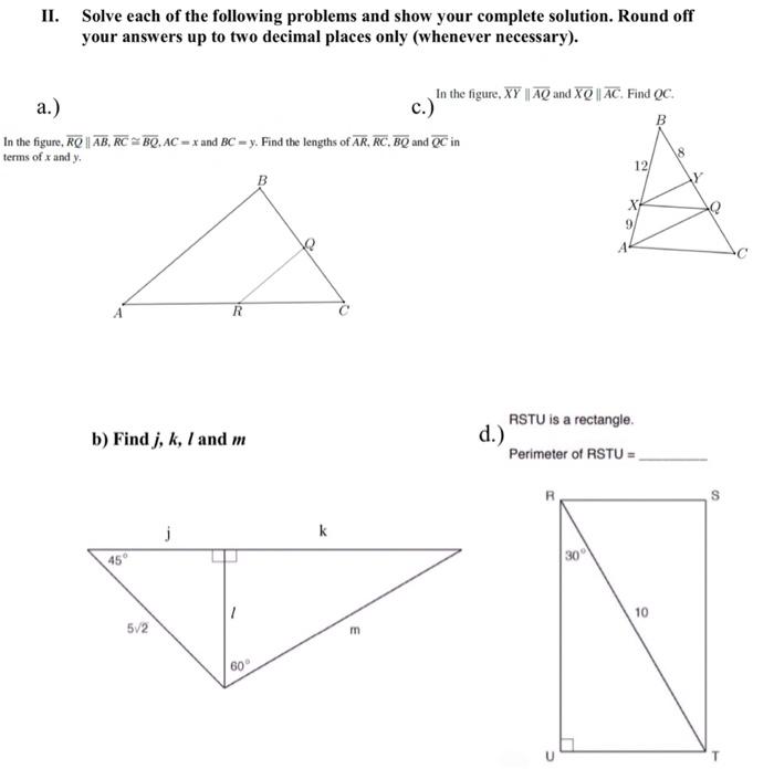 Solved II. Solve each of the following problems and show | Chegg.com