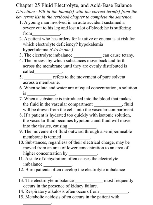 Solved Chapter 25 Fluid Electrolyte, and AcidBase Balance