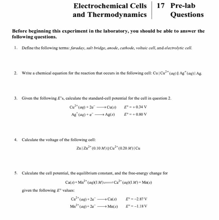 Solved Before Beginning This Experiment In The Laboratory, | Chegg.com