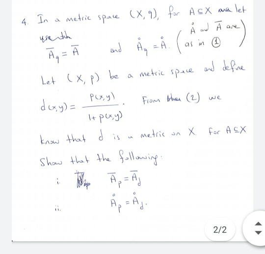 Solved Use The Ag 4 In A Metric Space X 9 For A Sx Chegg Com