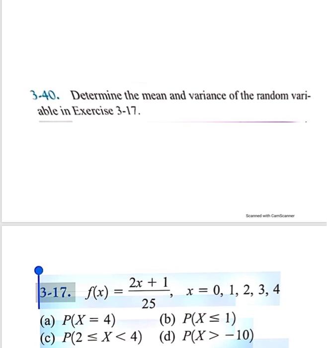 Solved 3-40. Determine the mean and variance of the random | Chegg.com