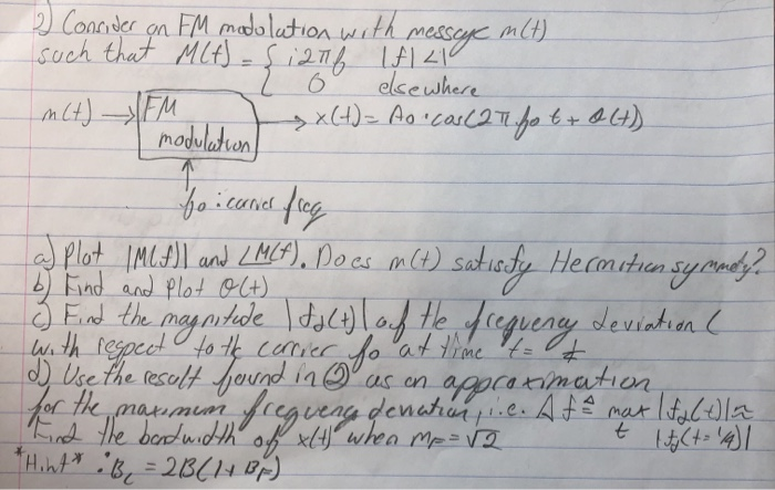modulation 2 Consider an FM modulation with messye | Chegg.com