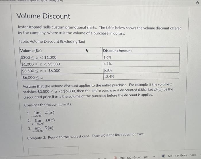 Solved Volume Discount Jester Apparel sells custom | Chegg.com