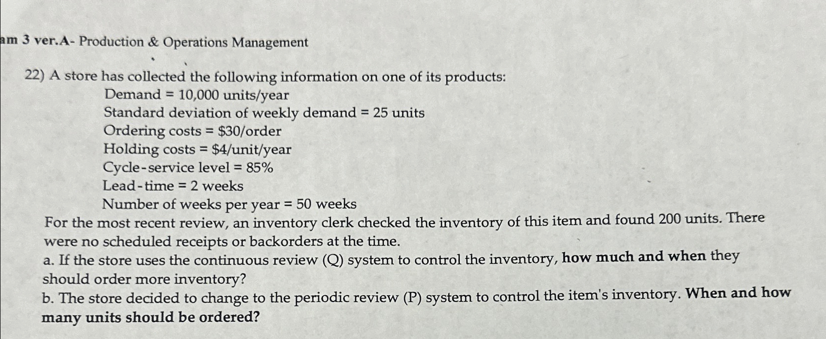 Solved Am 3 ﻿ver.A- ﻿Production & Operations ManagementA | Chegg.com