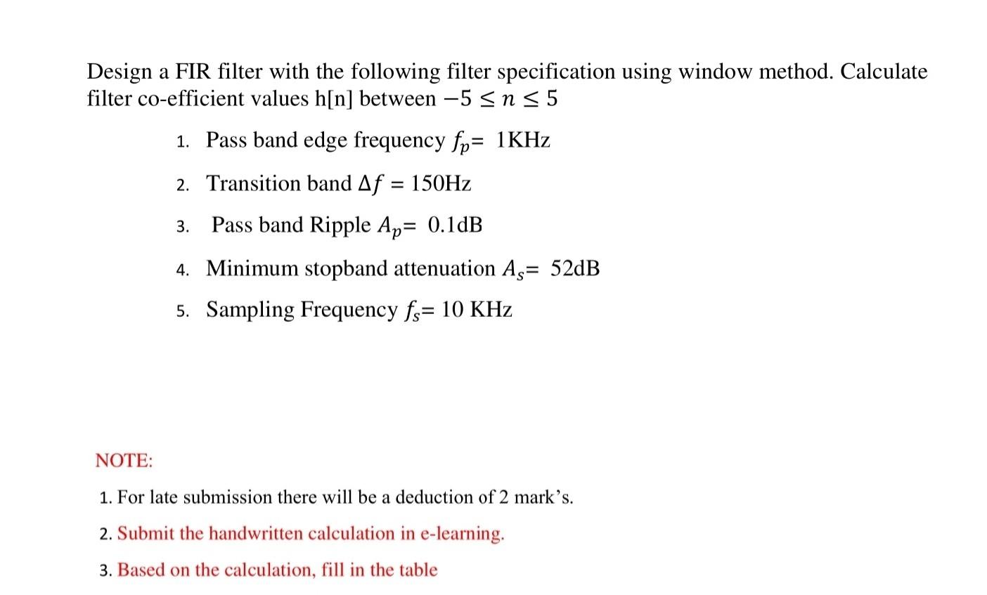 Solved Design a FIR filter with the following filter | Chegg.com