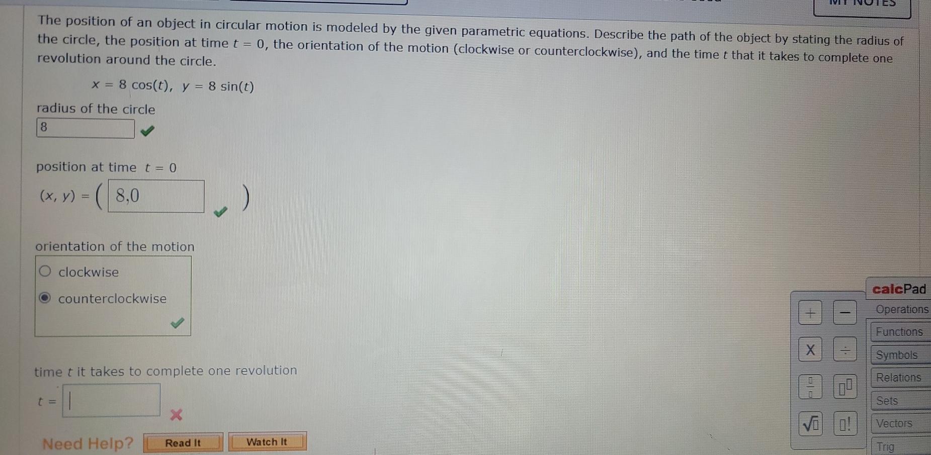 Find Parametric Equations For The Curve With The Given Properties