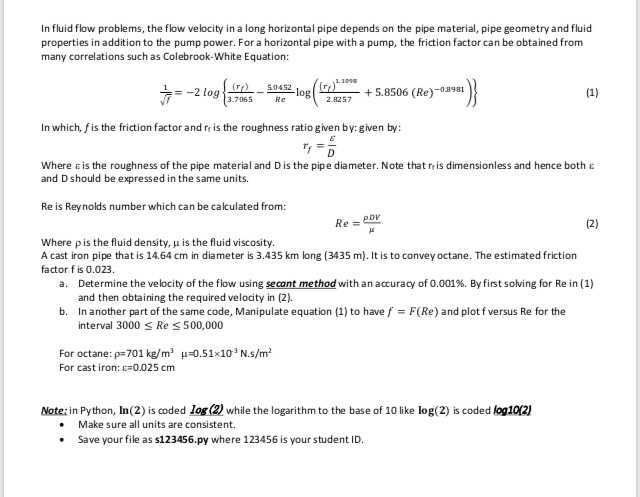 Solved In fluid flow problems, the flow velocity in a long | Chegg.com