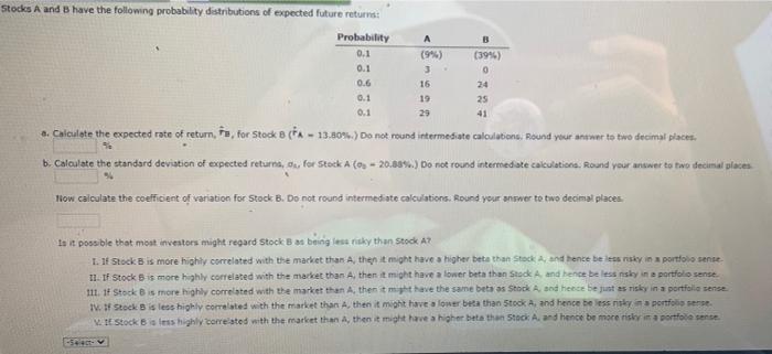 Solved Stocks A And B Have The Following Probability | Chegg.com