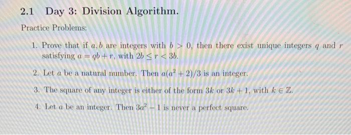 Solved 2.1 Day 3: Division Algorithm. Practice Problems: 1. | Chegg.com