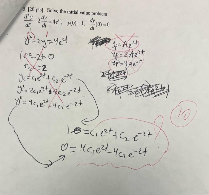 Solved 5. [20 pts] Solve the initial value problem | Chegg.com