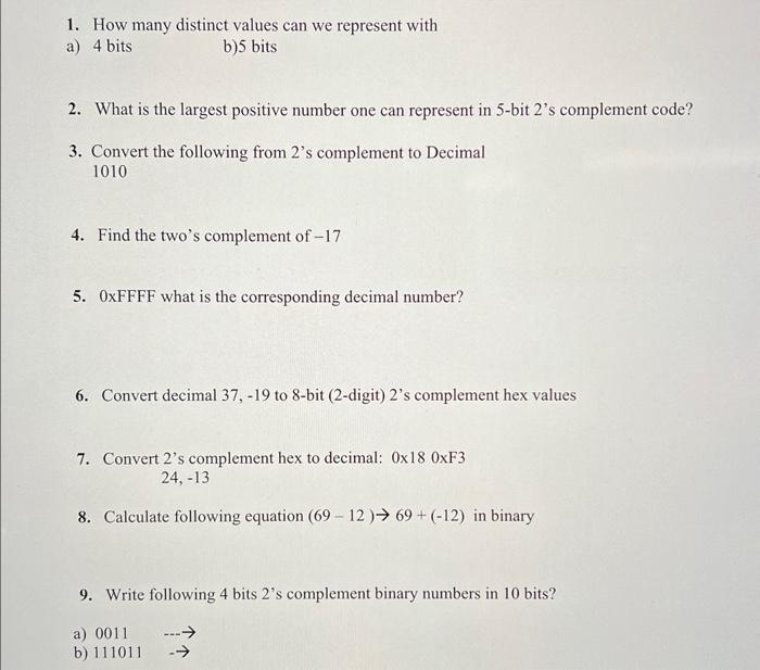 Solved 1. How many distinct values can we represent with a) | Chegg.com