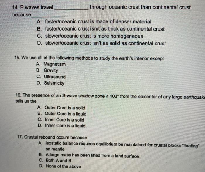 Solved 14 P Waves Travel Through Oceanic Crust Than Chegg Com