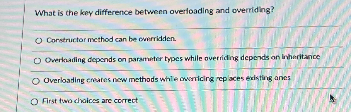 Solved What is the key difference between overloading and | Chegg.com
