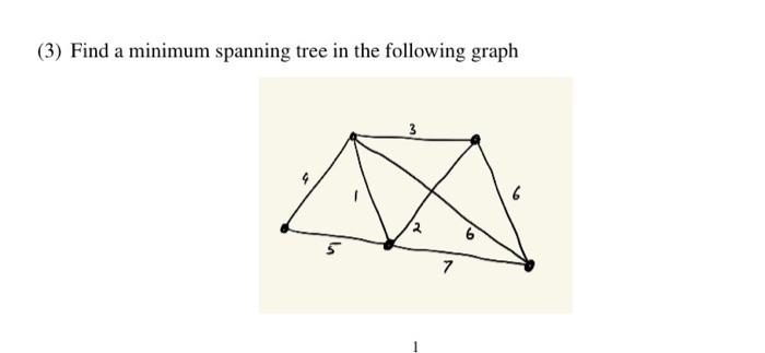 Solved (3) Find a minimum spanning tree in the following | Chegg.com