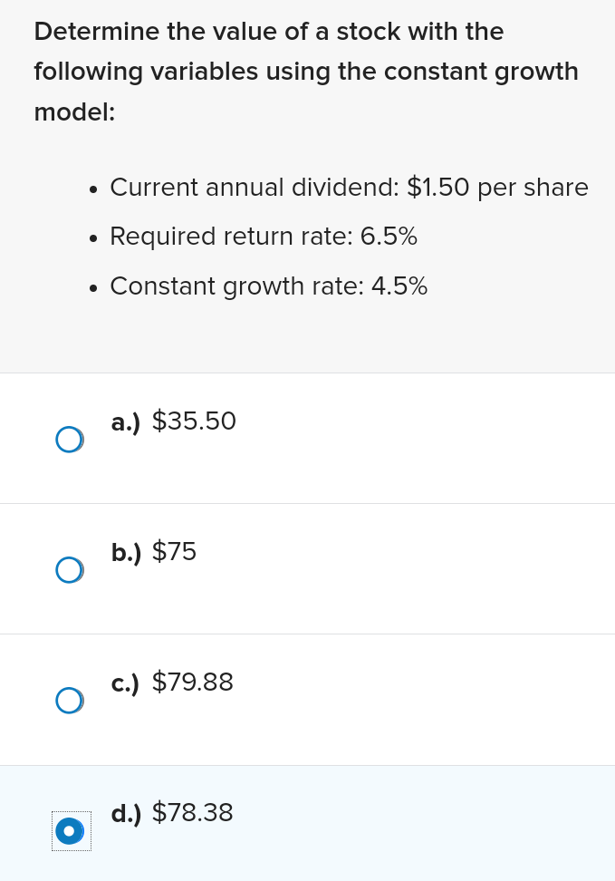 Solved Determine The Value Of A Stock With The Following | Chegg.com