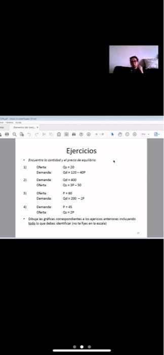 i) Olents: \( Q_{1}=20 \) Demende. Qd \( * 120-a b \) ? 2). Demanda. Qd \( =400 \) Cherta Qs \( =10-50 \) \( 1) \) Cferta Dem