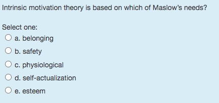 Solved Intrinsic motivation theory is based on which of | Chegg.com