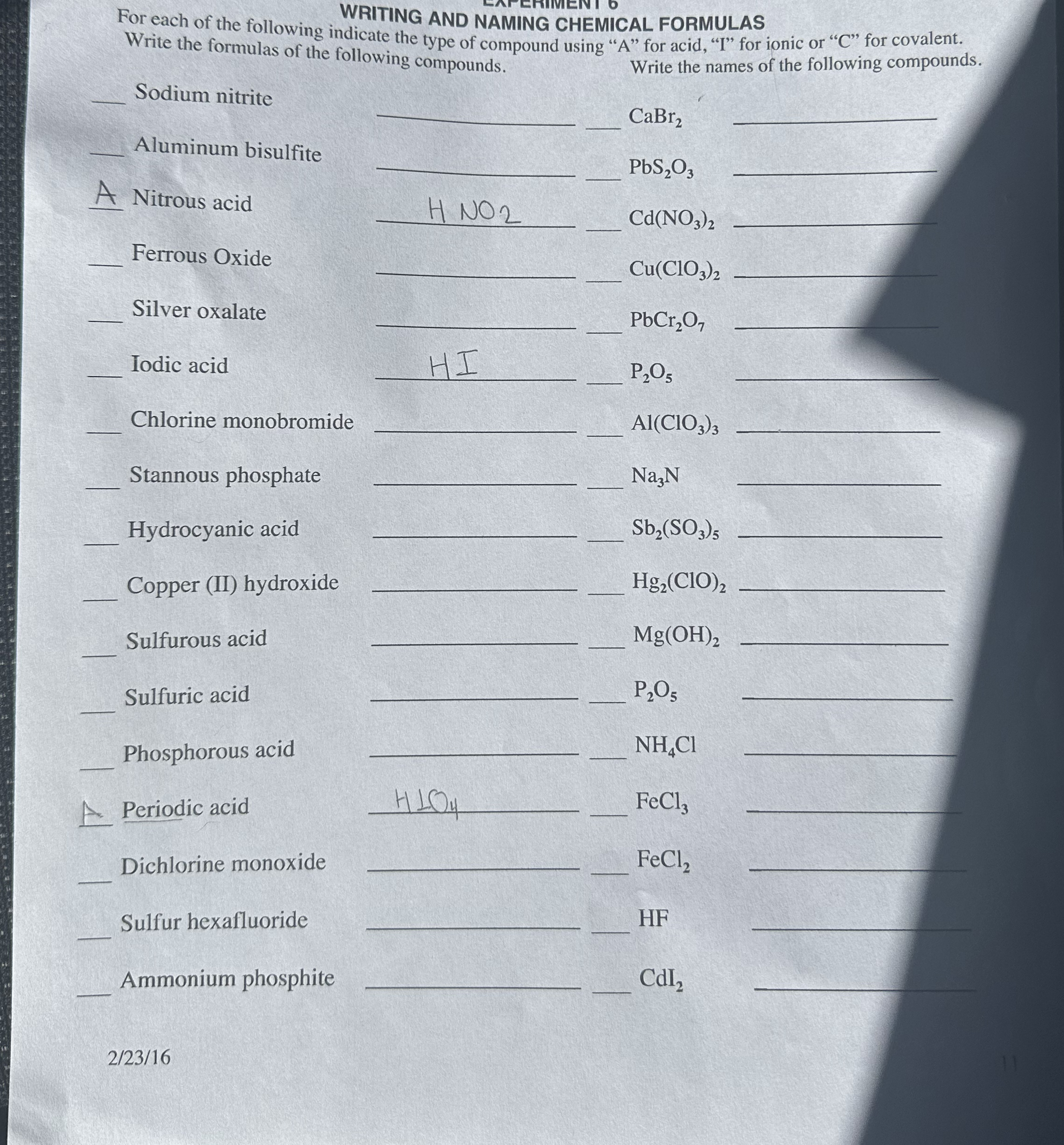 Solved WRITING AND NAMING CHEMICAL FORMULASFor each of the