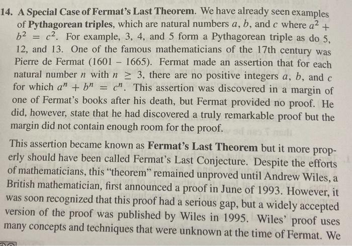 Solved 14. A Special Case of Fermat's Last Theorem. We have | Chegg.com