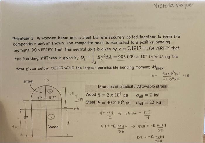 Solved Problem 1 A Wooden Beam And A Steel Bar Are Securely | Chegg.com