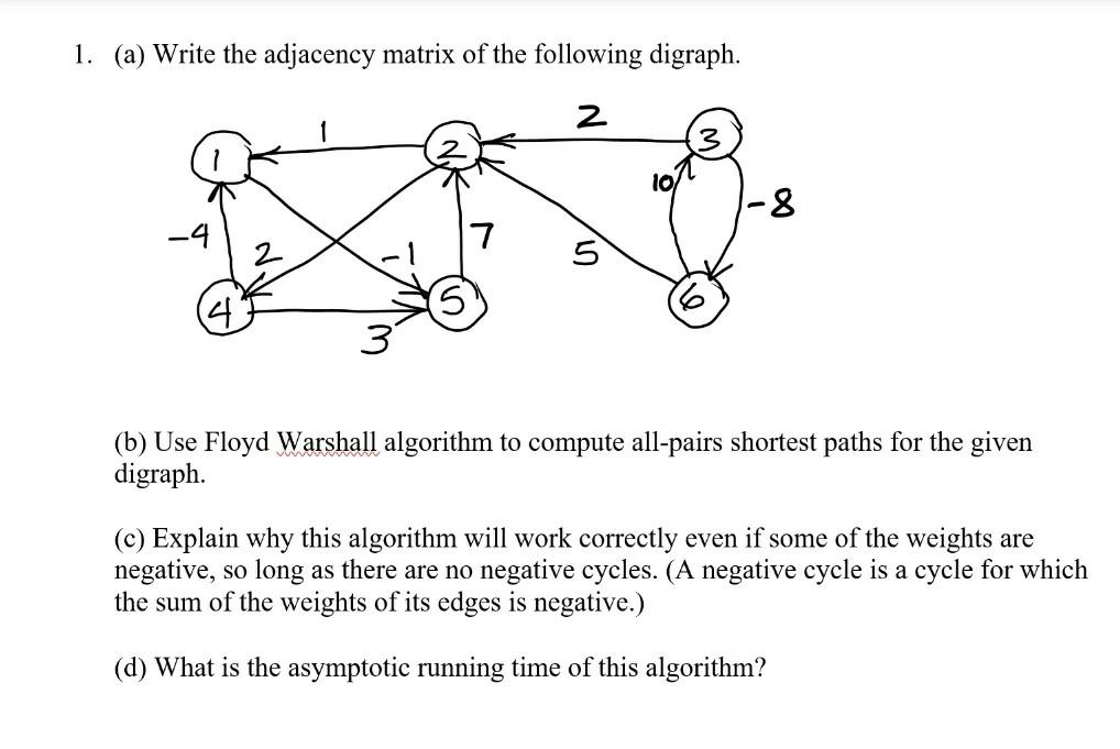 Solved 1. (a) Write the adjacency matrix of the following | Chegg.com