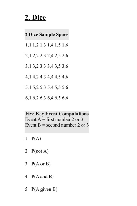 Solved 2 Dice 2 Dice Sample Space 1 1 1 2 1 3 1 4 1 5 1 6 Chegg Com