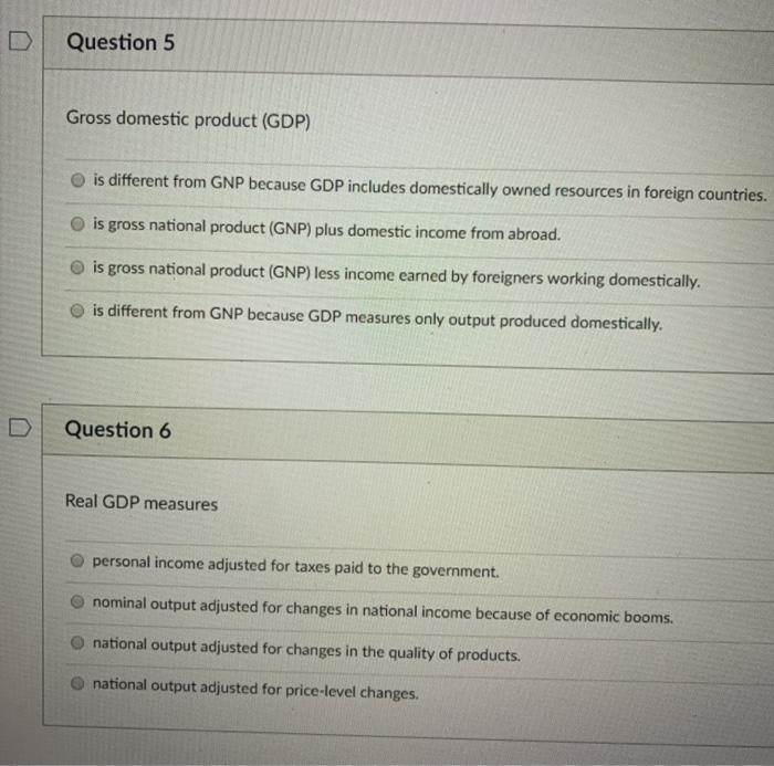 Solved Question 5 Gross domestic product (GDP) is different | Chegg.com