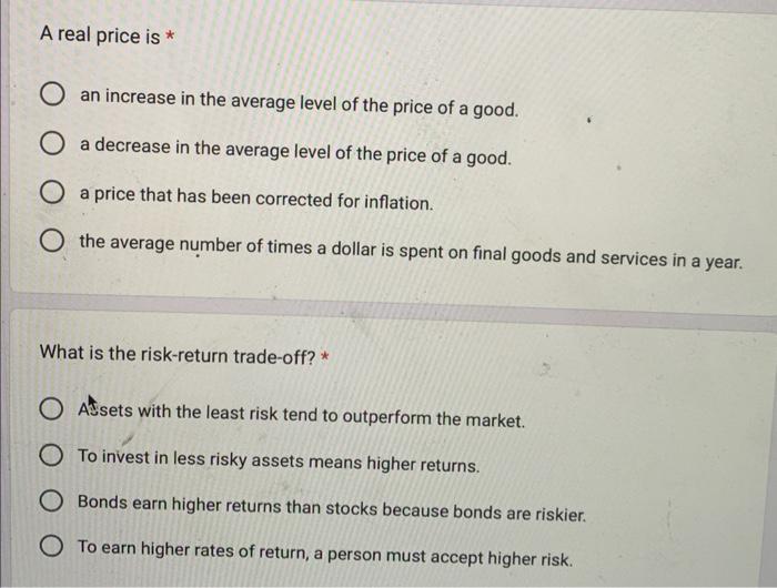 Solved A real price is * an increase in the average level of | Chegg.com