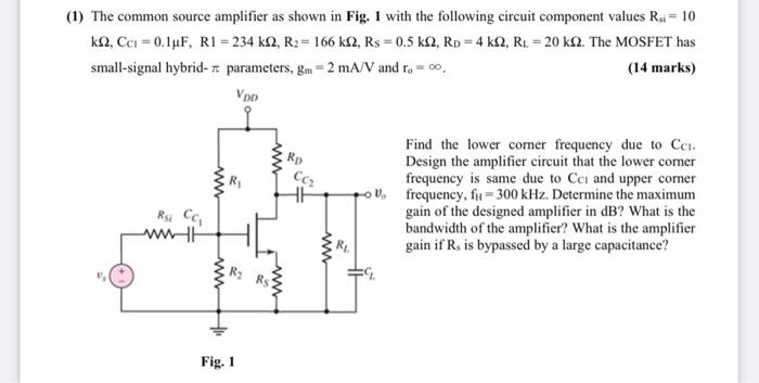 Solved (1) The common source amplifier as shown in Fig. 1 | Chegg.com