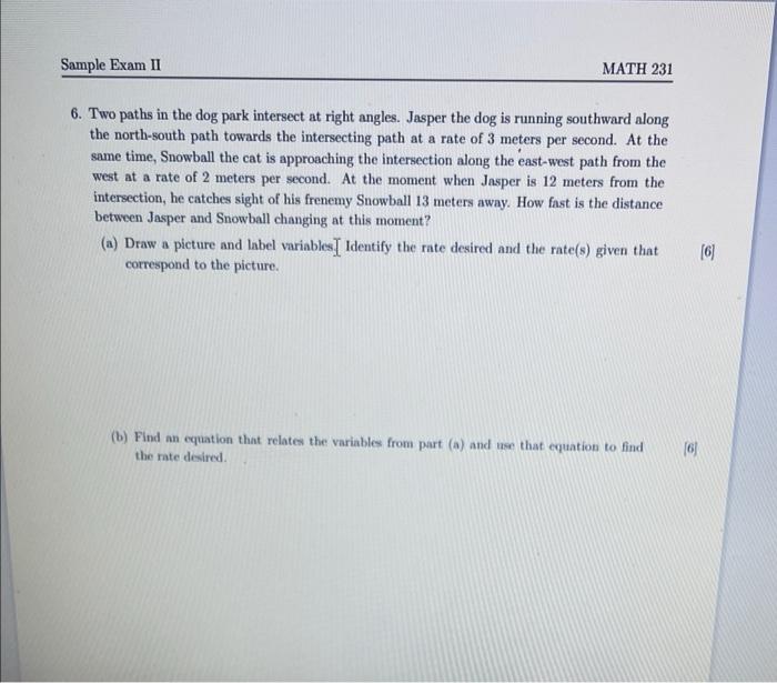 Solved Sample Exam II MATH 231 6. Two paths in the dog park | Chegg.com