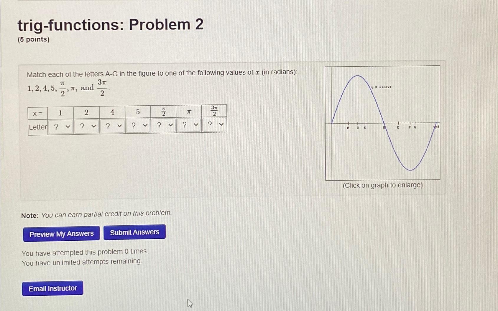 Solved Trig Functions Problem 2 5 ﻿points Match Each Of The