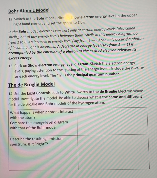 Solved Bohr Atomic Model 12 Switch To The Bohr Model Click Chegg Com