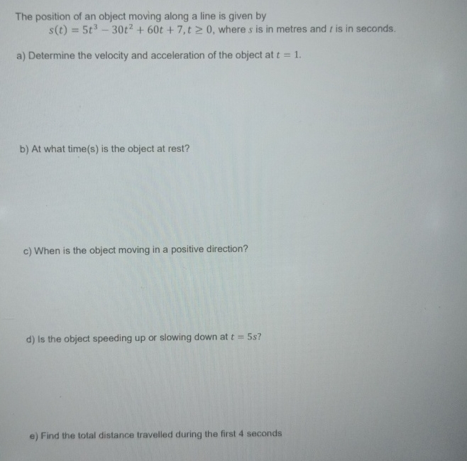 Solved The position of an object moving along a line is | Chegg.com