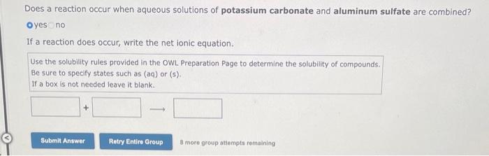 Solved Does a reaction occur when aqueous solutions of | Chegg.com