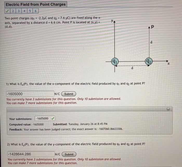 Solved Electric Field from Point Charges √2 3 4 56 Two point | Chegg.com