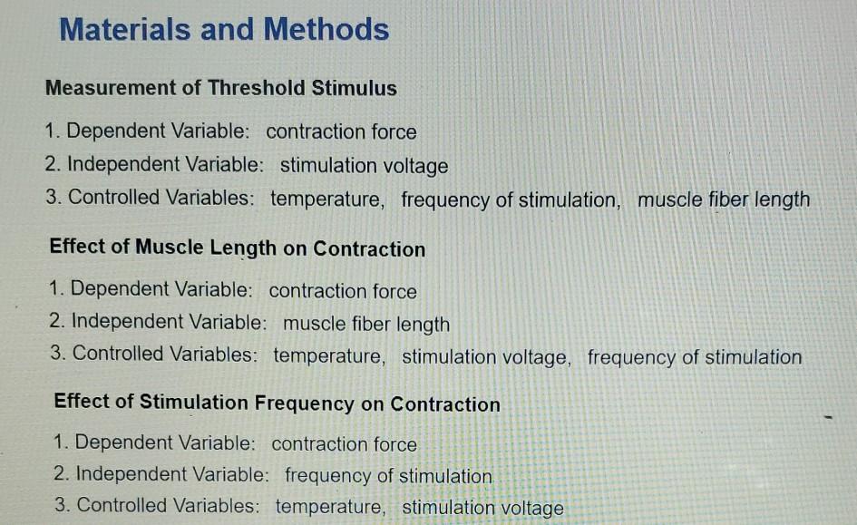 Materials and Methods Measurement of Threshold | Chegg.com