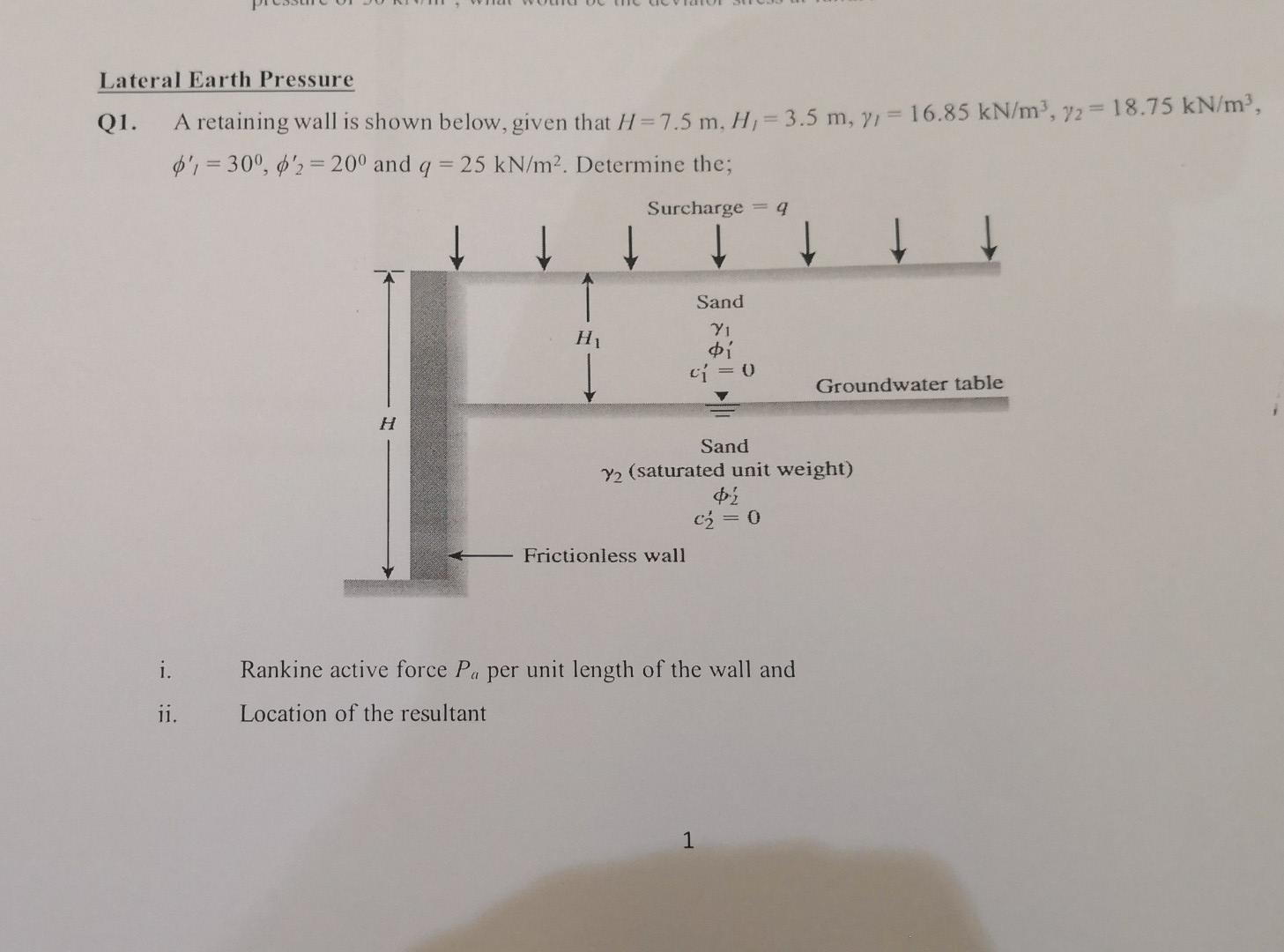 Solved Lateral Earth Pressure Q1. A retaining wall is shown | Chegg.com