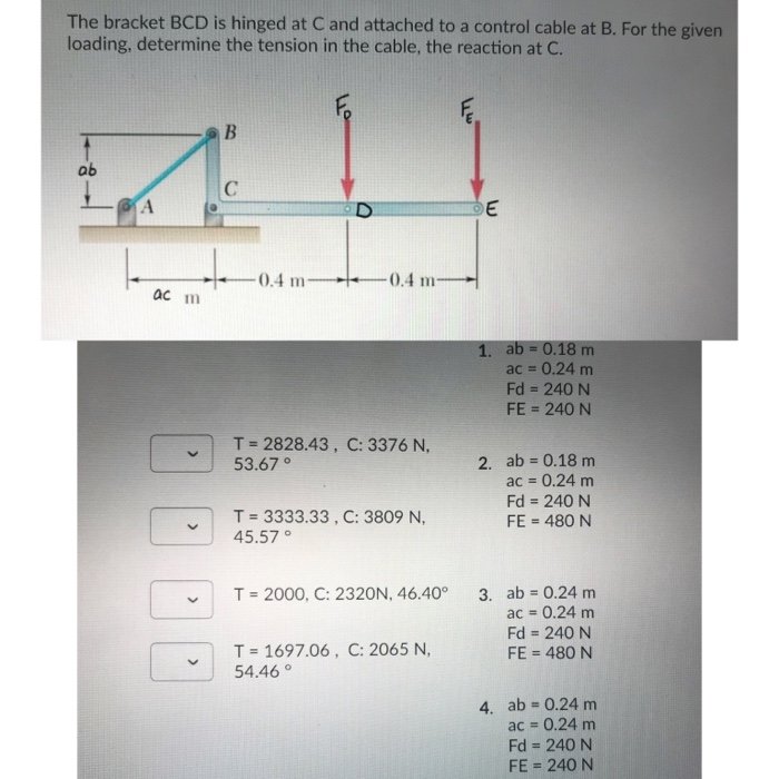Solved The bracket BCD is hinged at C and attached to a | Chegg.com