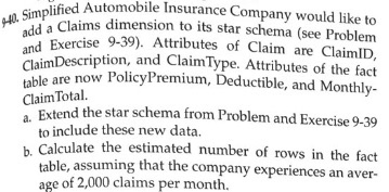 44. Simplified A add a Claims di plified Automobile Insurance Company would like to Claims dimension to its star schema (see