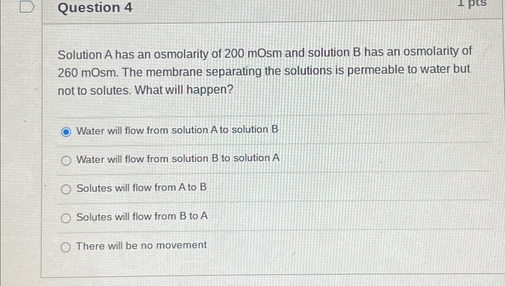 Solved Question 4Solution A has an osmolarity of 200 ﻿mOsm