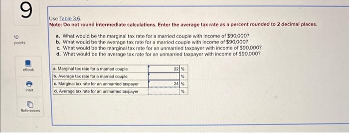 Jse Table 3,6.
Note: Do not round intermediate calculations. Enter the average tax rate as a percent rounded to 2 decimal pla