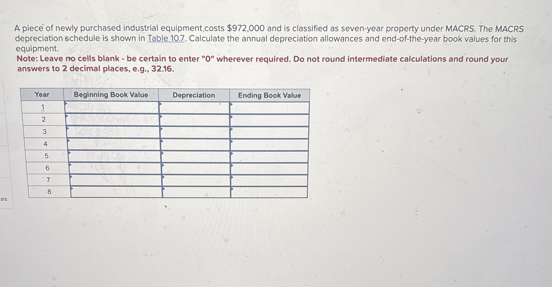 A piece of newly purchased industrial equipment costs