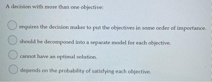 Solved A decision with more than one objective: requires | Chegg.com
